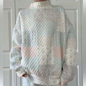 Patchwork Quilted Mockneck Sweatshirt